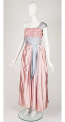 1950s Pink & Blue Satin Gown with Shawl