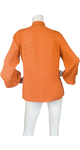 1960s Orange Signature Jacquard Silk Balloon Sleeve Blouse