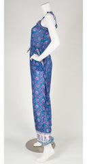 1970s Blue Floral Indian Cotton Gauze Jumpsuit
