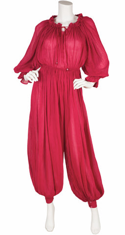 1970s Red Indian Cotton Balloon Sleeve & Leg Jumpsuit
