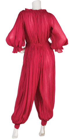 1970s Red Indian Cotton Balloon Sleeve & Leg Jumpsuit