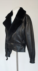 1980s Men's Black Fur Collar Leather Jacket