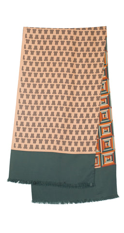 1970s Men's Geometric & Monogram Double-Faced Silk Scarf