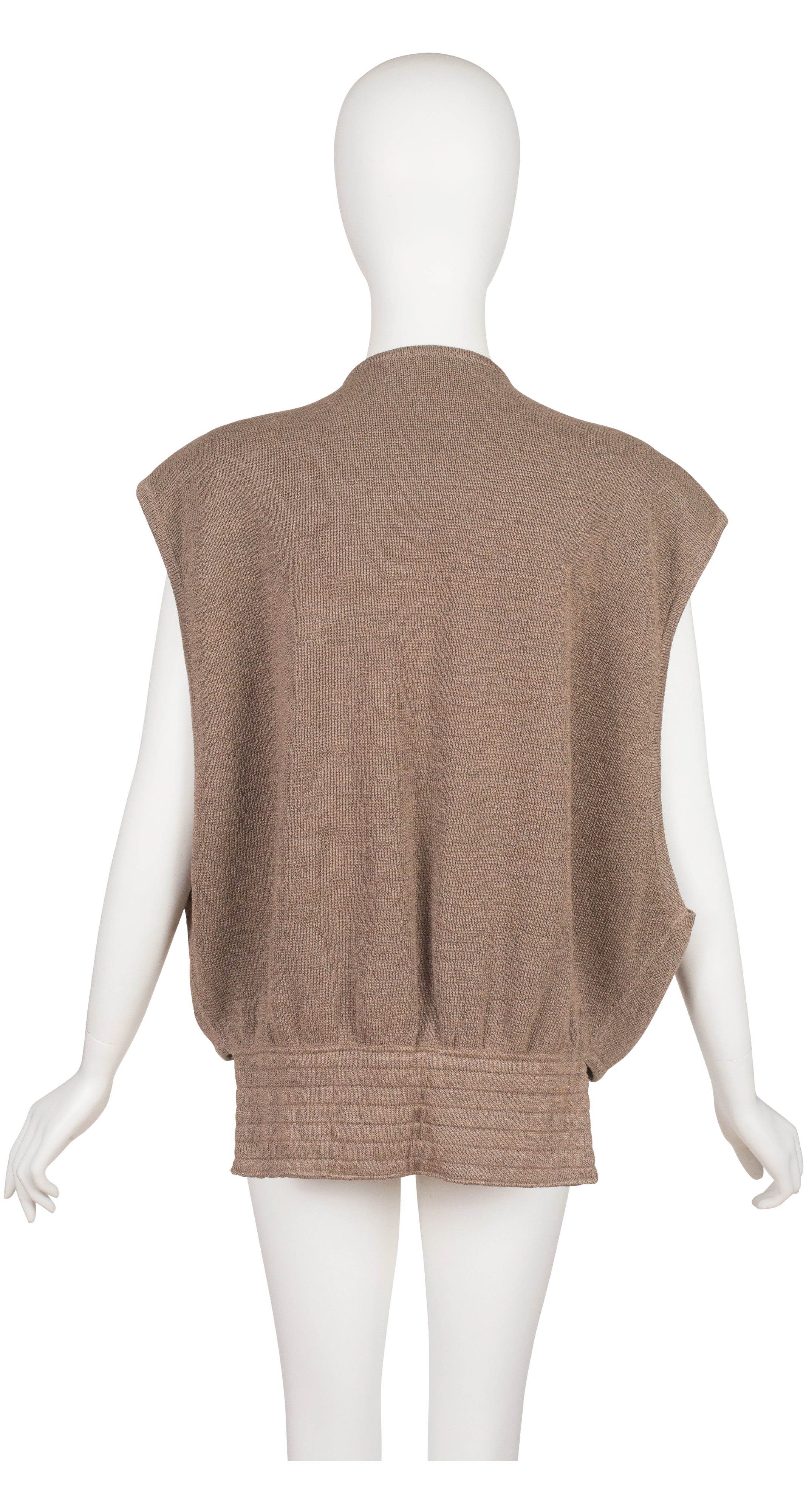 1980s Taupe Rayon Knit Open Front Vest