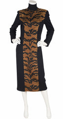 1980s Tiger Print Black Knit Bodycon Dress