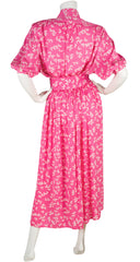 1980s Butterfly Print Pink Silk Jacquard Blouse & Skirt Set