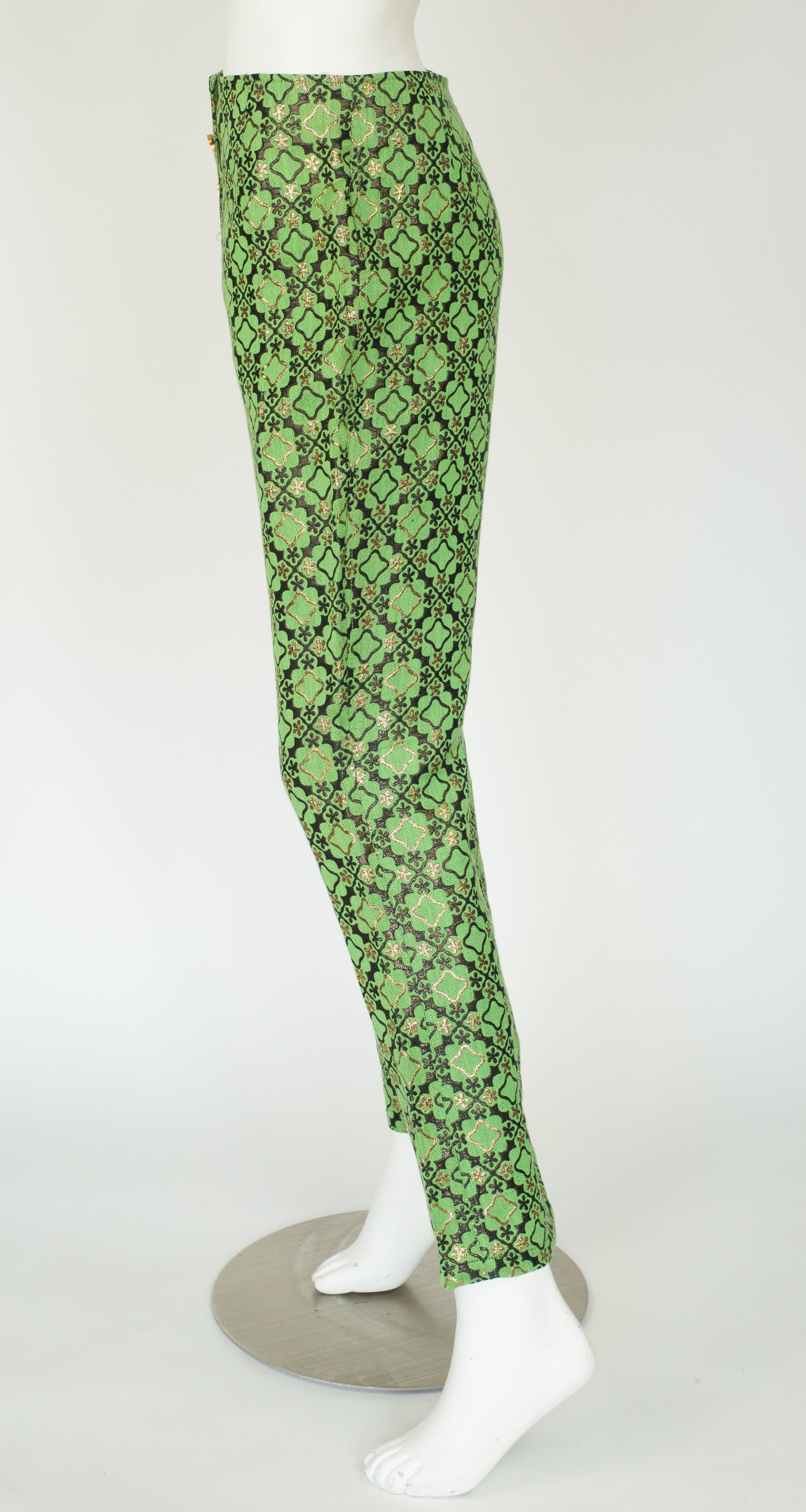 1990s "Times Seven" Green Metallic Brocade Trousers