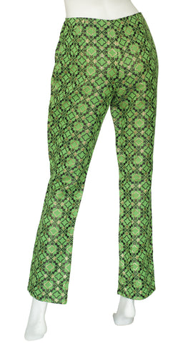 1990s "Times Seven" Green Metallic Brocade Trousers