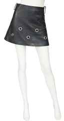 1969 Documented Black Leather Grommet Mini Skirt