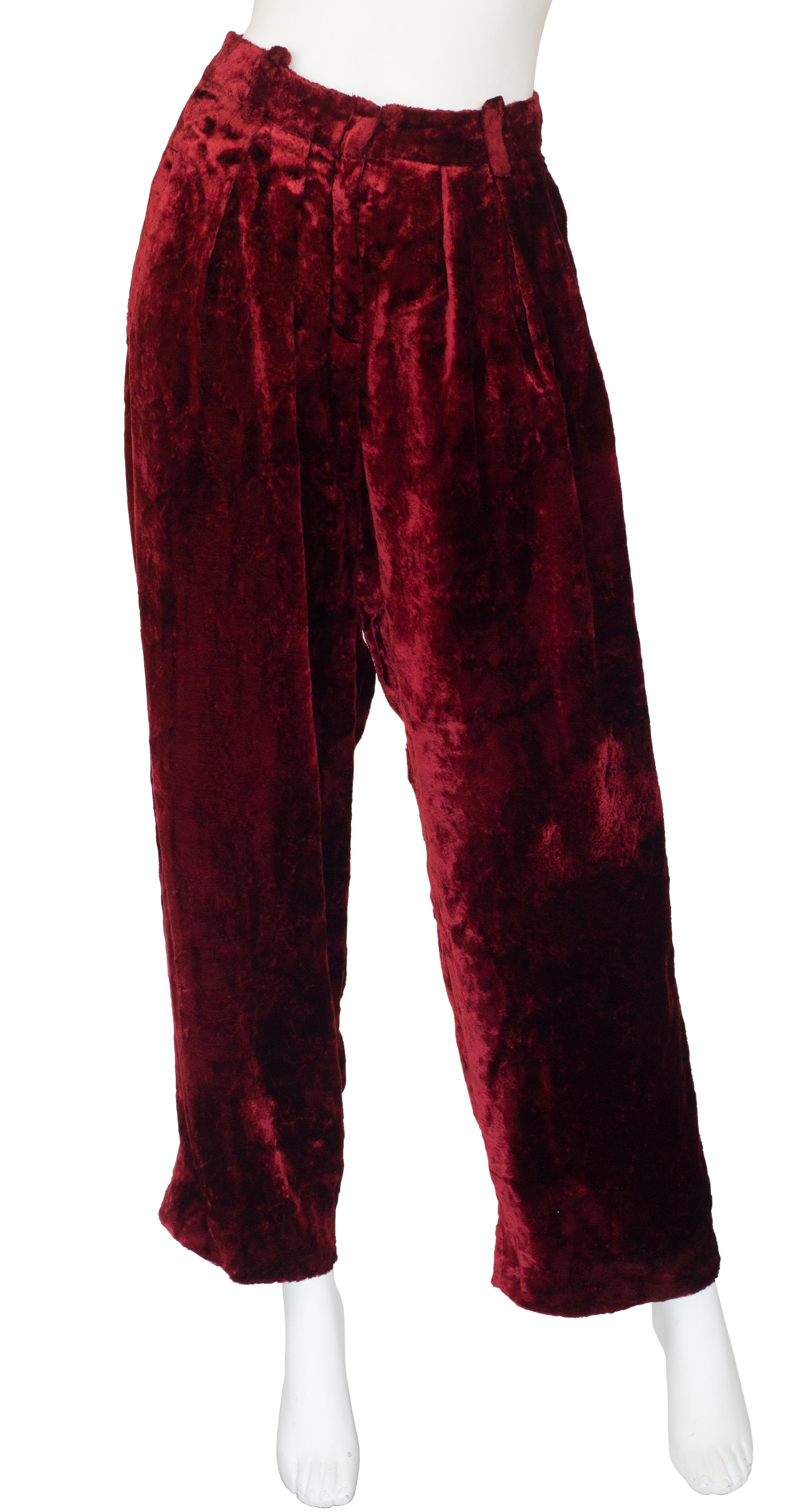 1990s Burgundy Crushed Velvet Wide-Leg Trousers