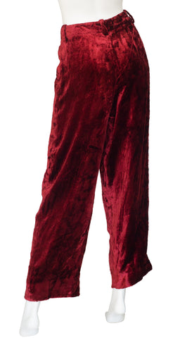 1990s Burgundy Crushed Velvet Wide-Leg Trousers