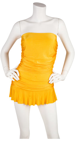 1991 S/S Runway Sunshine Yellow Ruched Strapless Swimsuit