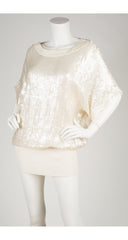 1980s Cream Sequin Silk Knit Tunic Top
