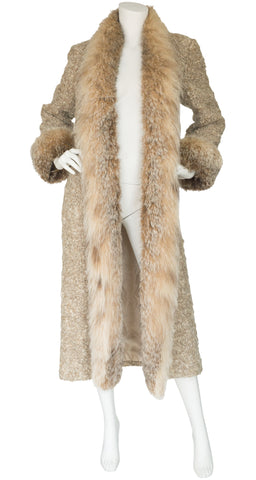 1978 F/W Runway Beige Wool Bouclé Fur Trim Coat