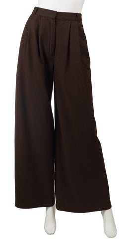 1970s Beene Bag Brown Wool High-Waisted Wide Leg Trousers