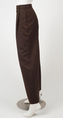 1970s Beene Bag Brown Wool High-Waisted Wide Leg Trousers