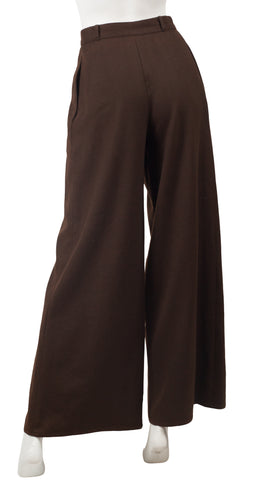 1970s Beene Bag Brown Wool High-Waisted Wide Leg Trousers