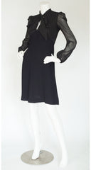 1960s Ossie Clark Design Polka-Dot Chiffon & Moss Crepe Dress