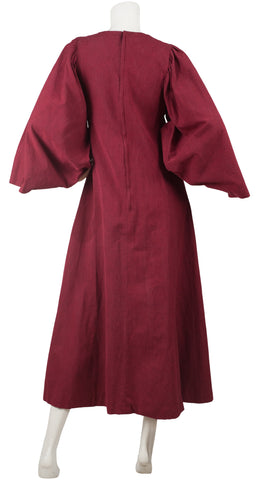 1960s Embroidered Burgundy Heavy-Weight Cotton Caftan