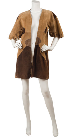 1970s Tan & Brown Suede Fringe Sleeve Jacket