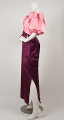 1980s Pink & Magenta Silk Satin Puff Sleeve Gown