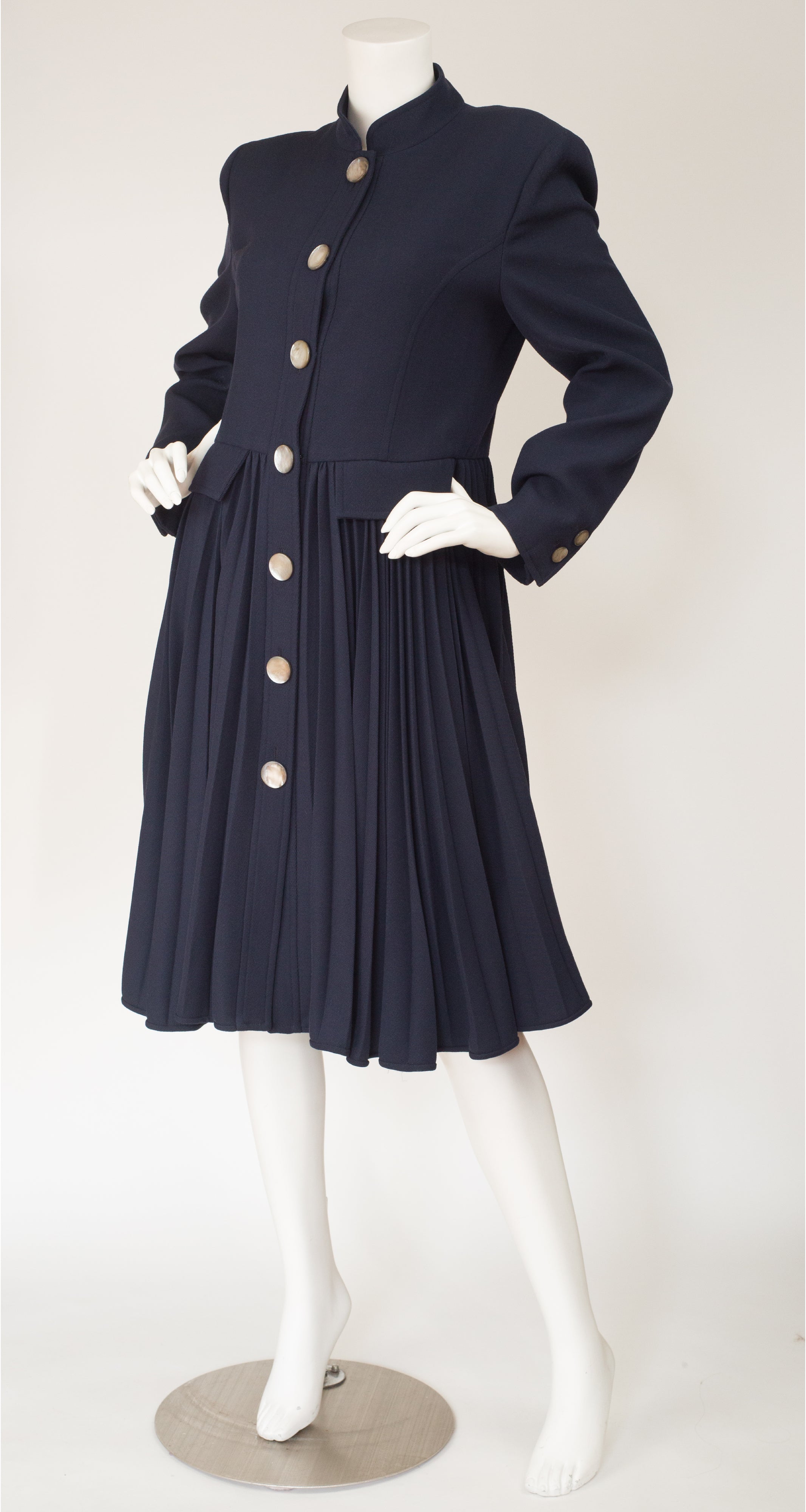 1989 F/W Runway Navy Wool Accordion Pleated Skirt Coat