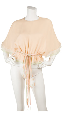 1978 S/S Runway Pastel Silk Chiffon Flutter Sleeve Blouse