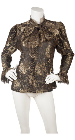1986 Documented & Numbered Gold Lamé Black Lace Blouse