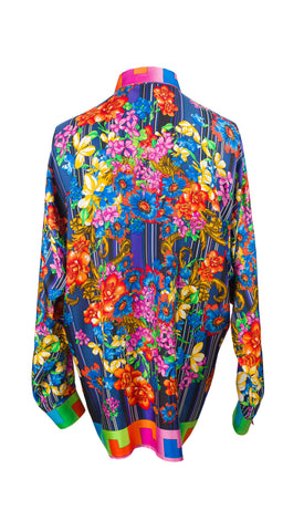 1990s Men's Floral Silk Twill Button Down Shirt