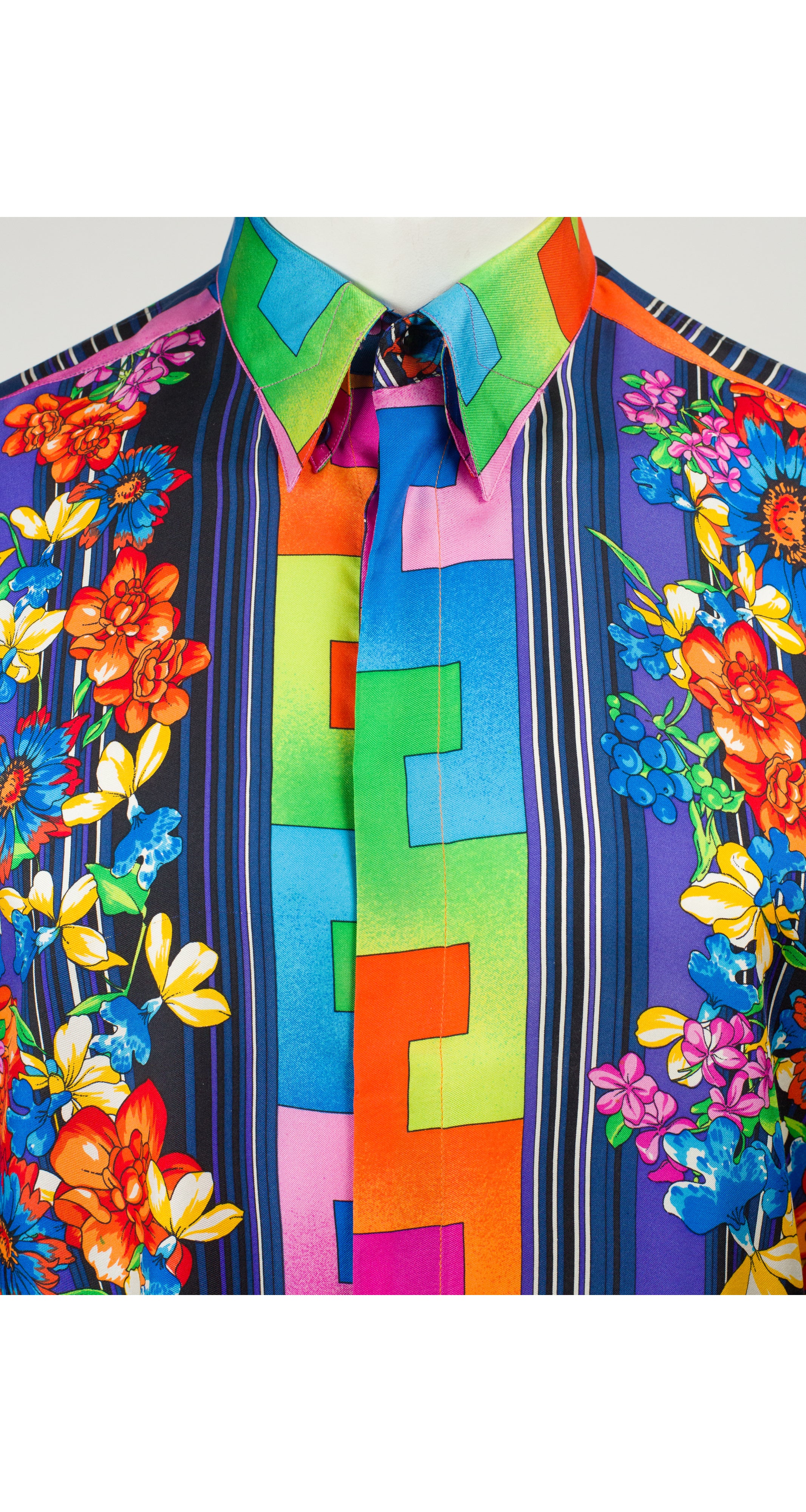 1990s Men's Floral Silk Twill Button Down Shirt