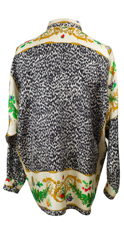 1990s Men's Barocco Butterfly & Fruit Print Silk Twill Shirt