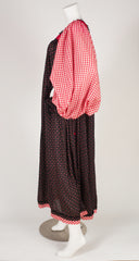 1970s Gingham Billowing Sleeve Cotton Maxi Dress