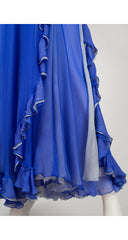 1980s Blue Silk Chiffon Draped Strapless Dress