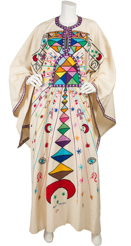 Miss Egypt 1970s Psychedelic Embroidered Cotton Caftan