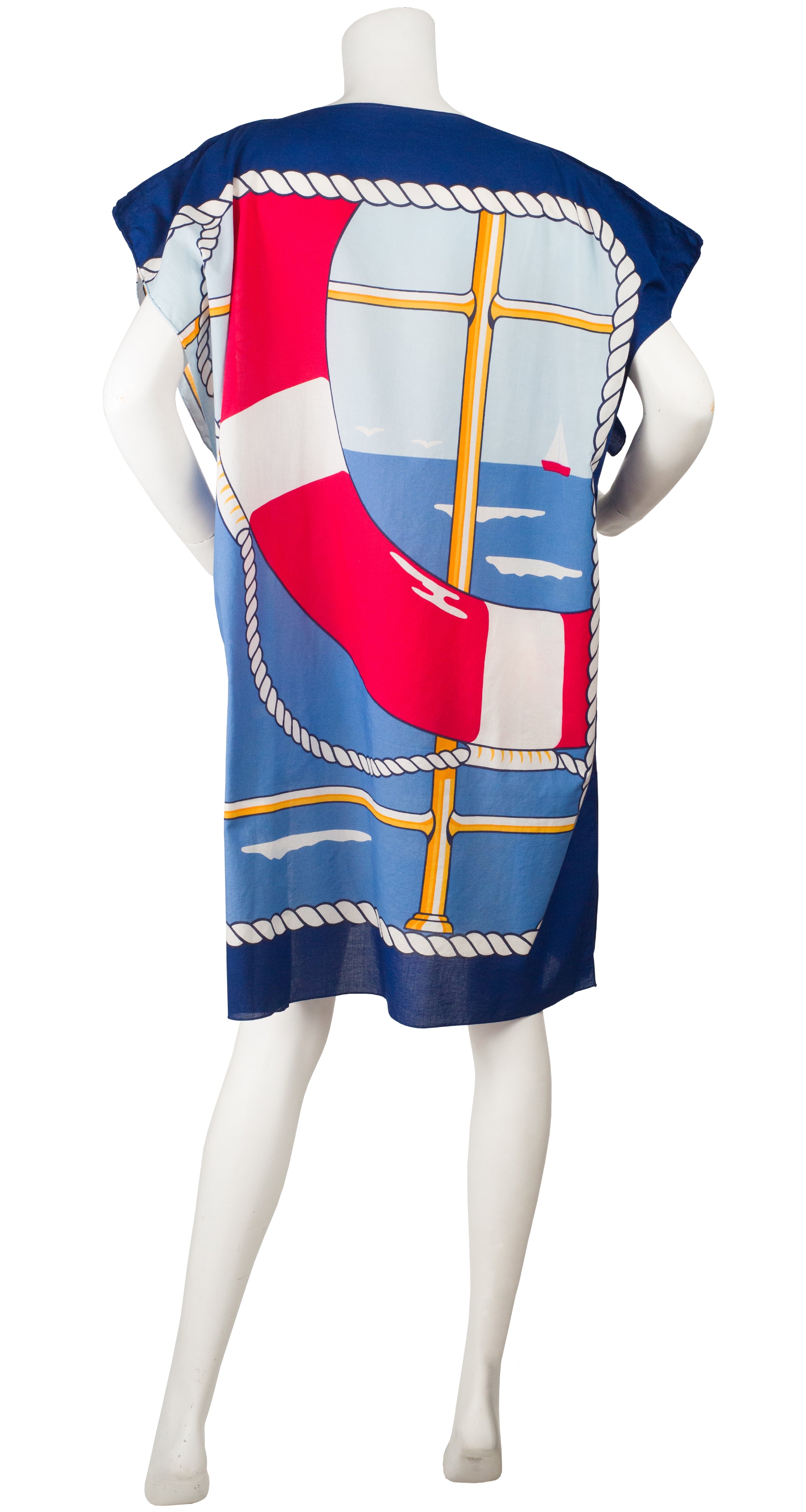 1980s Nautical Cotton Beach Pareo Dress