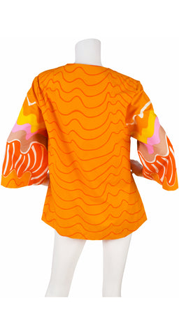 1970s Orange Cotton Wide Sleeve Tunic Top