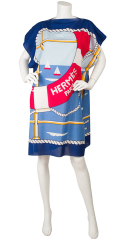 1980s Nautical Cotton Beach Pareo Dress