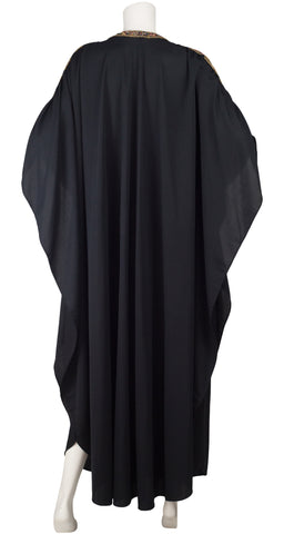 1970s Stars & Moons Beaded Black Jersey Caftan