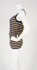 1970s Striped Gold Lurex & Navy Silk Knit Tank Top