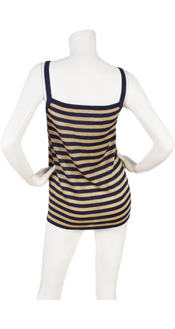 1970s Striped Gold Lurex & Navy Silk Knit Tank Top