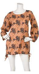 1970s Floral Art Deco Print Peach Wool Challis Tunic