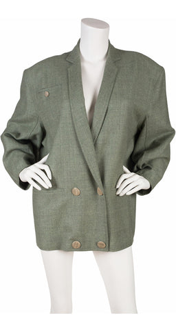 1980s Sage Green Wool Double-Breasted Blazer