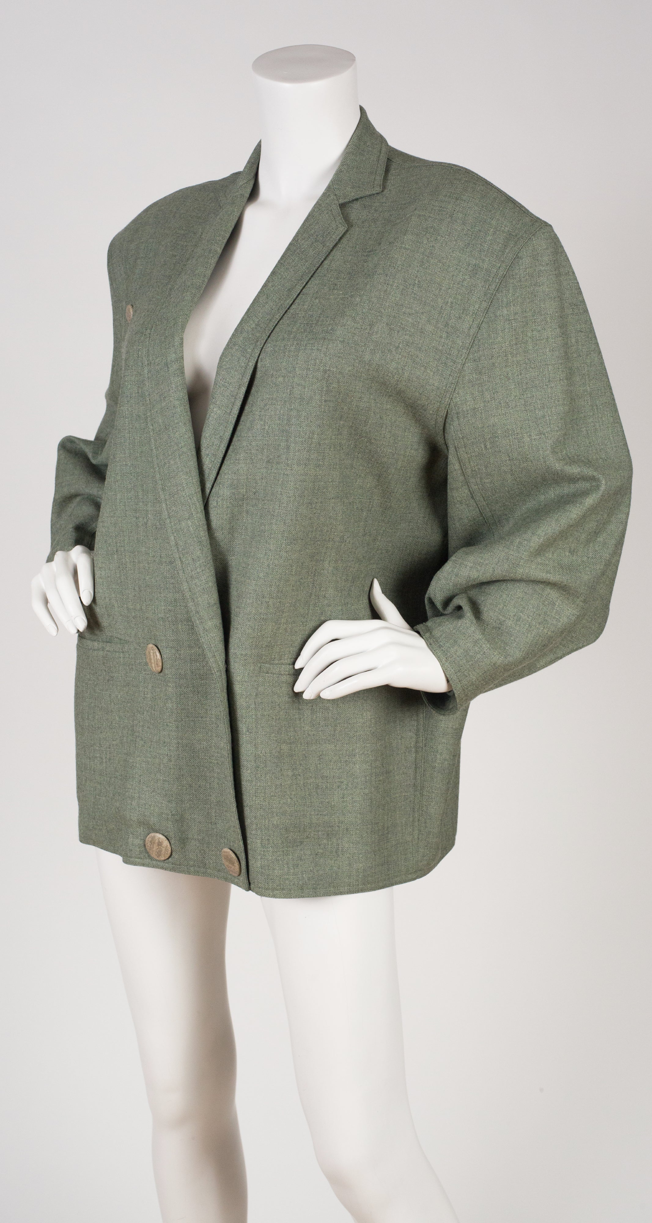 1980s Sage Green Wool Double-Breasted Blazer