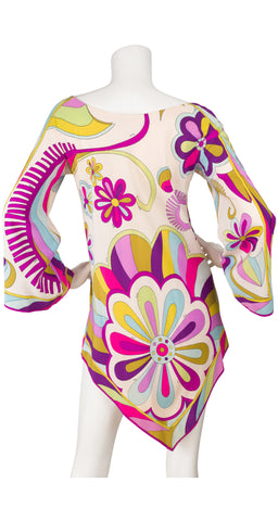 1960s Floral Geometric Silk Handkerchief Top