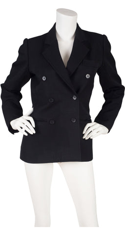 1980s Black Wool Double-Breasted Blazer
