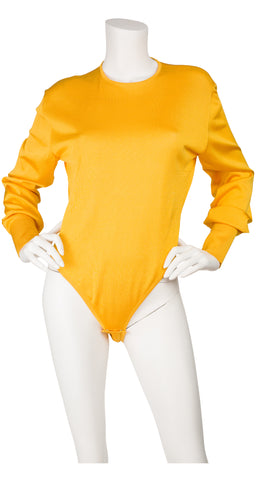 1980s Yellow Silk Knit Long Sleeve Bodysuit