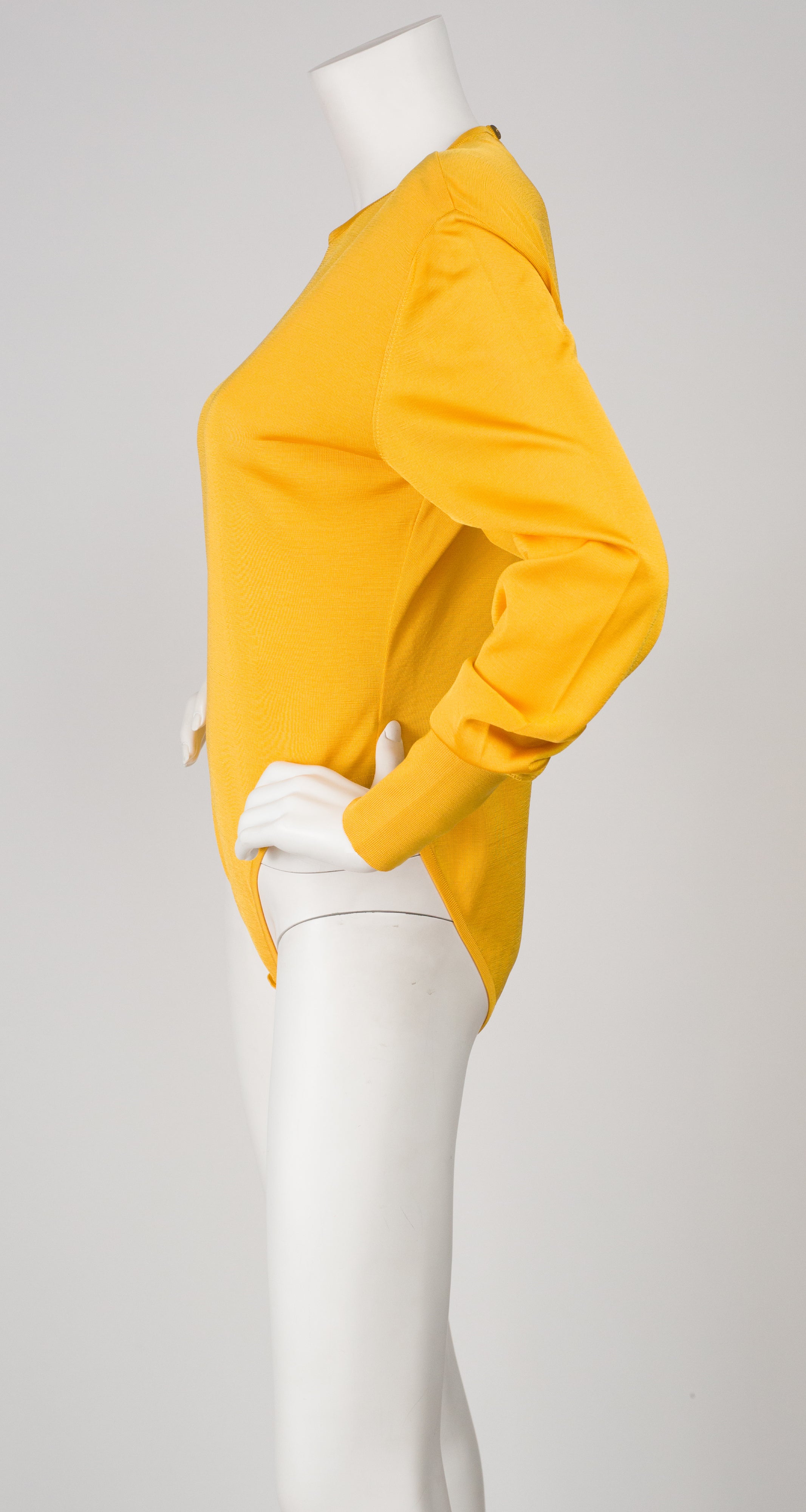 1980s Yellow Silk Knit Long Sleeve Bodysuit