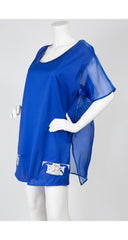 1980s Blue Emblem Logo Silk Organza & Cotton T-Shirt