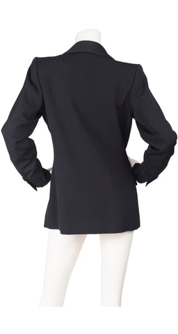 1990s "Le Smoking" Black Satin & Wool Blazer Jacket