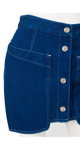 1980s Star Logo Snap Blue Denim Mini Skirt